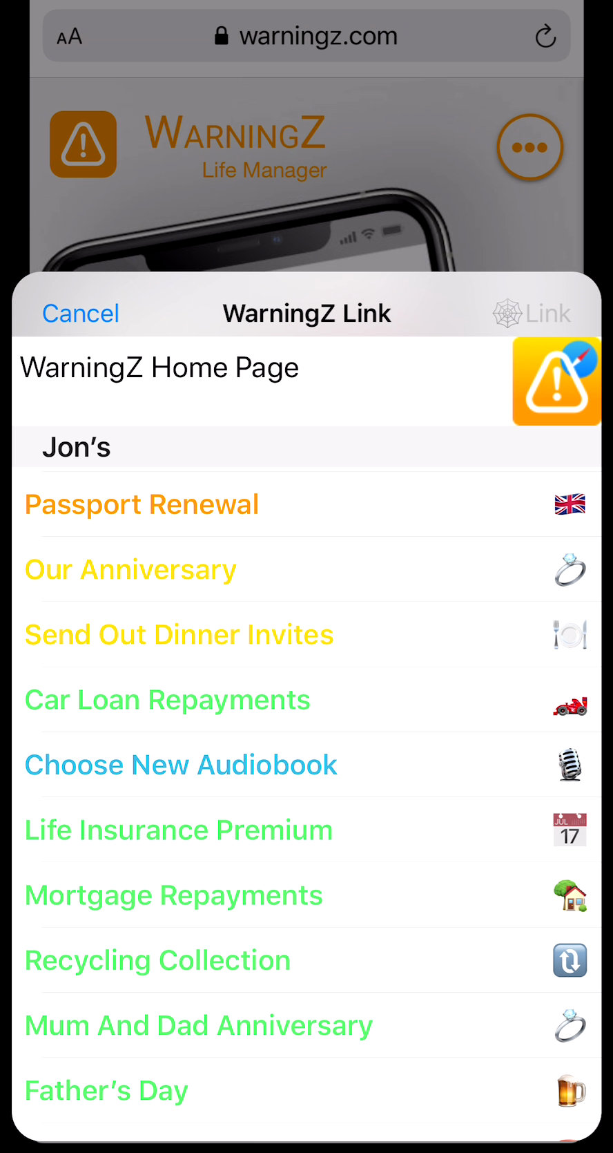 Share Extension Link to WarnZ page