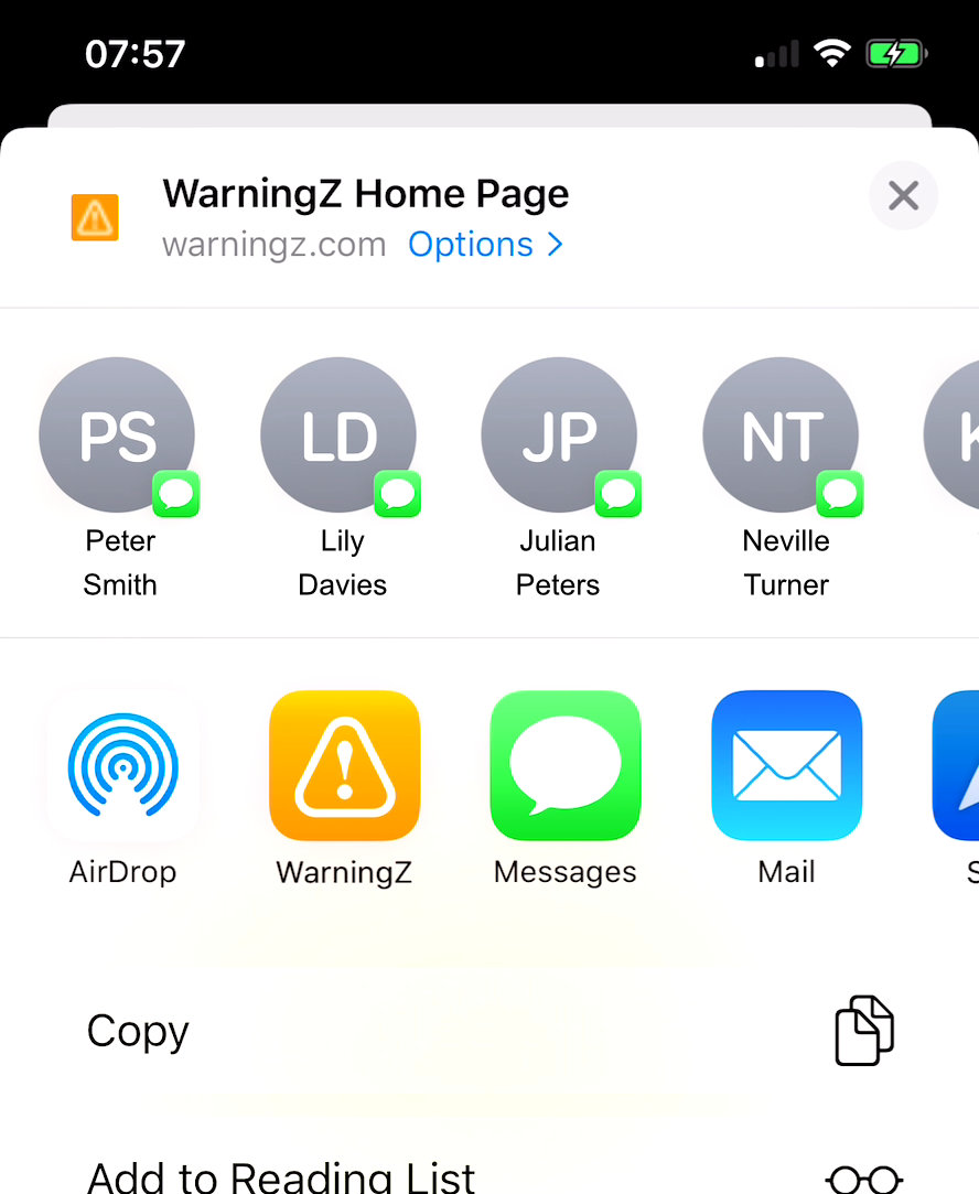 WarningZ Share extension set as first favourite