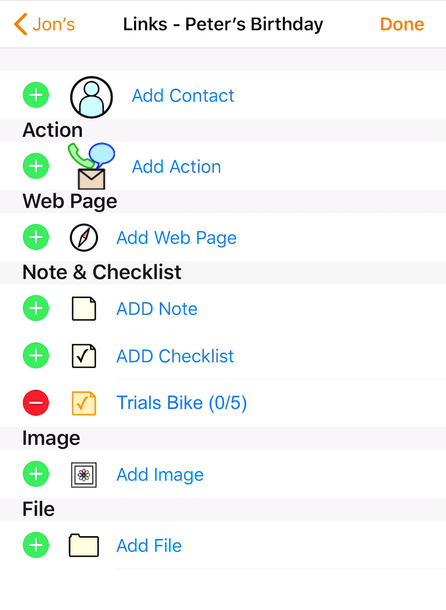 Completed Checklist on Links Edit Page